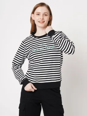 Women Striped Slim Fit BLACK/WHITE Sweatshirts
