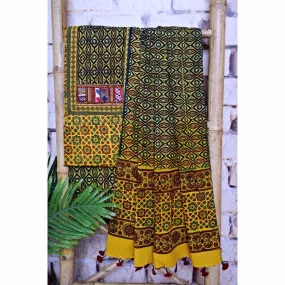 Yellow Ajrakh Block Print Patchwork Suit