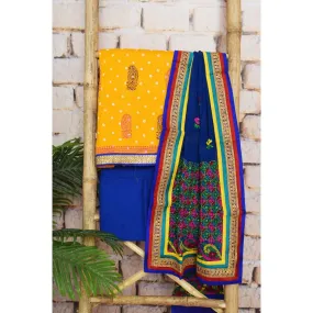 Yellow Bandhani Cotton Unstitched Suit with Phulkari Dupatta